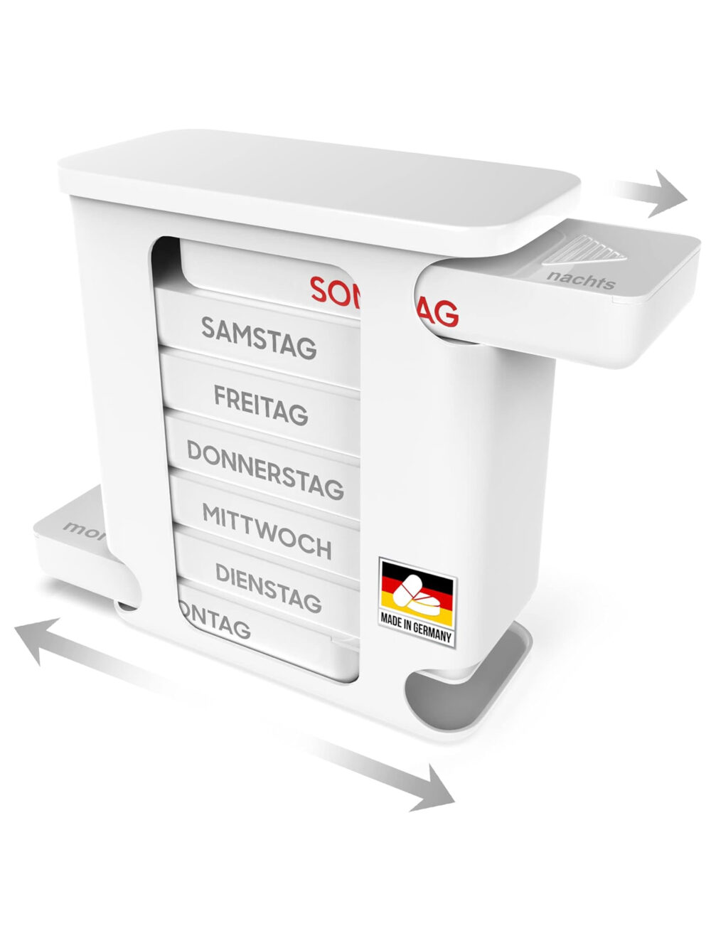 Anwendung des Pillenturms in weiß