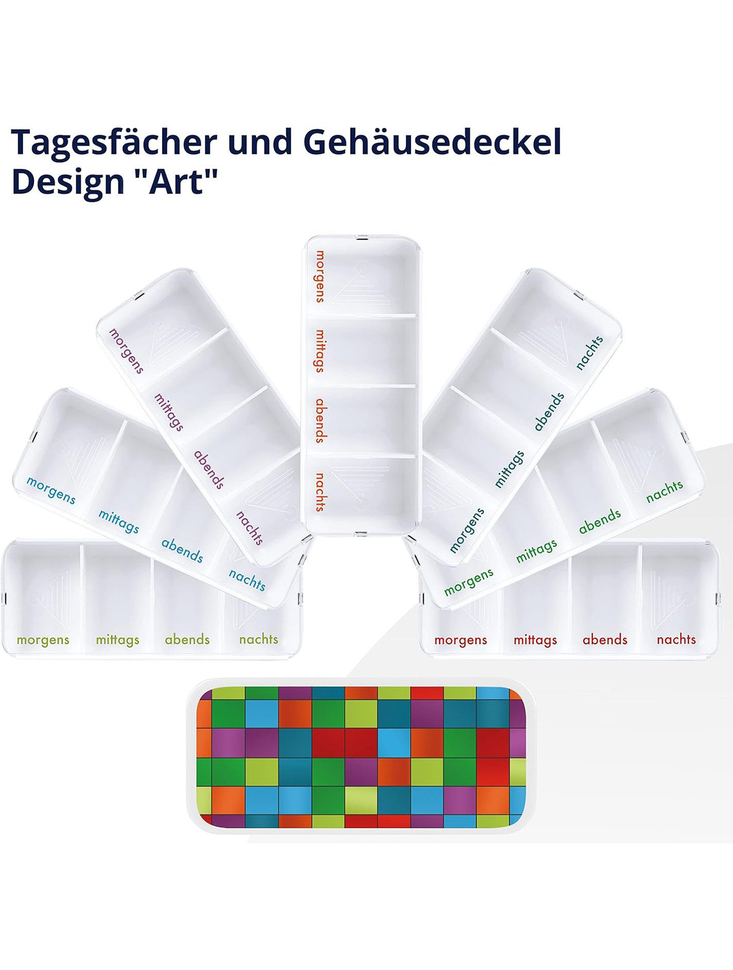 Bunte Tablettendosen mit leichtem Schiebemechanismus
