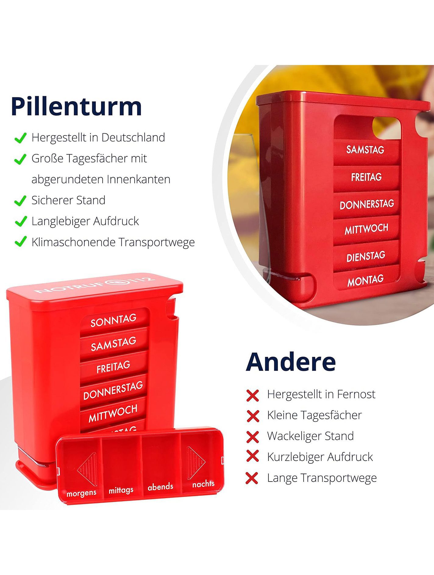 Eine Pillenbox mit breiter Standfläche