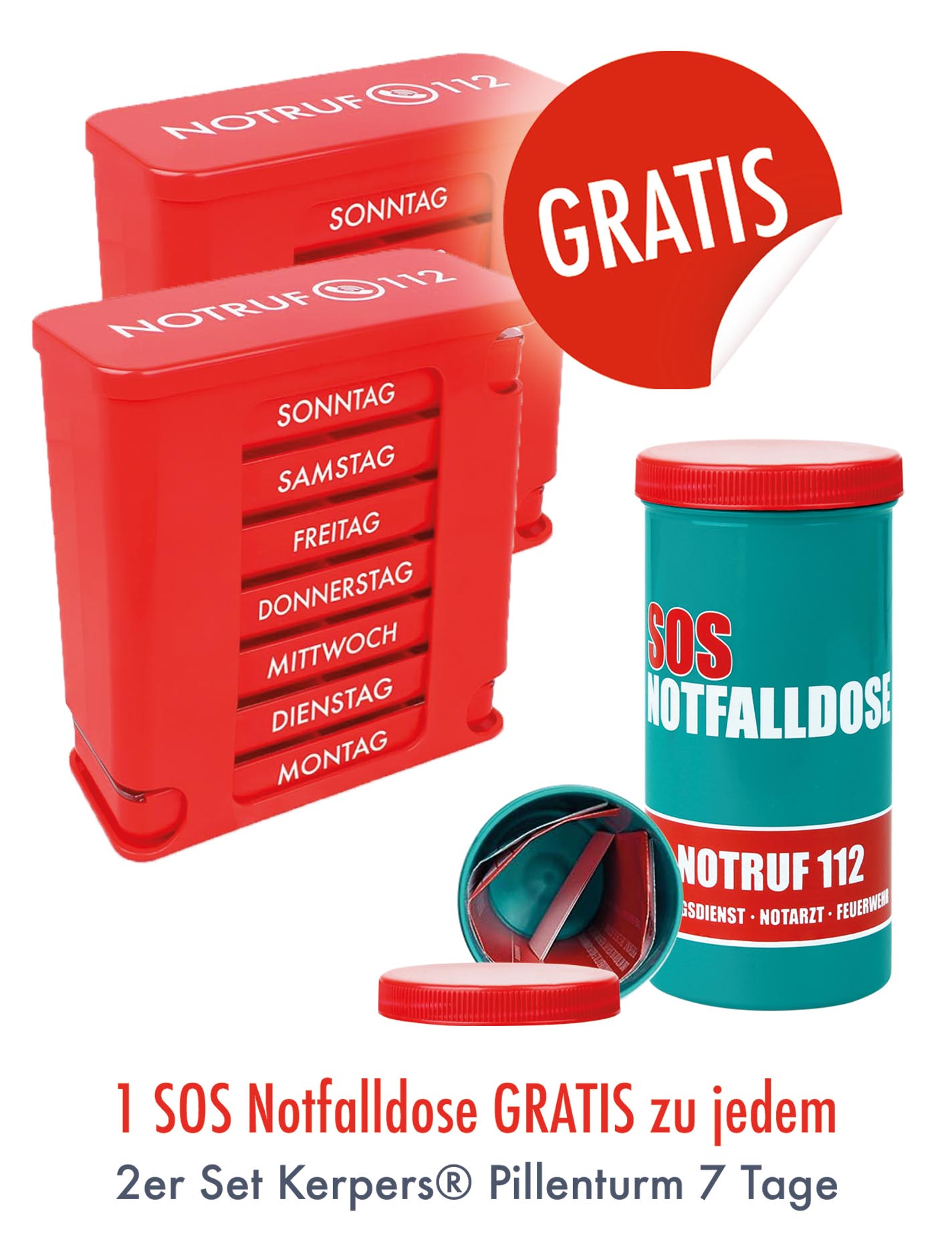 2er Set KAUFEN - 1 Notfalldose GRATIS! (rot/rot)
