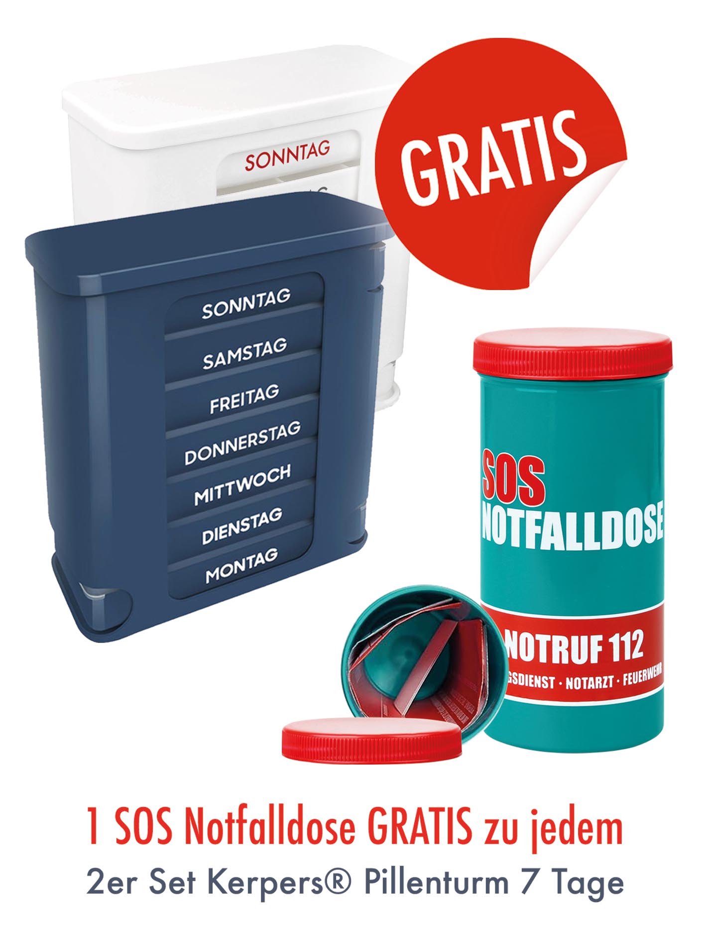 2er Set KAUFEN - 1 Notfalldose GRATIS! (blaugrau/weiss)