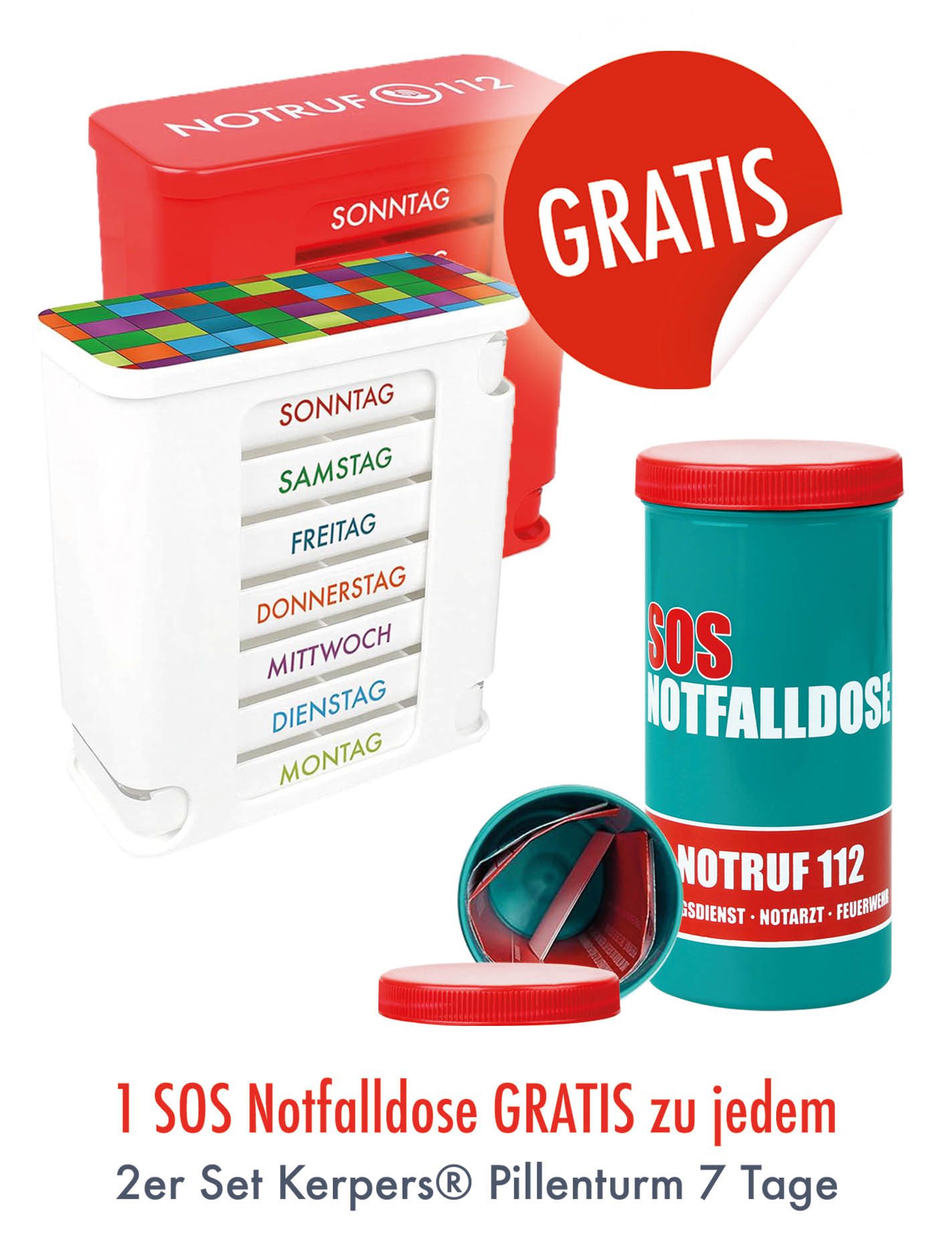 2er Set KAUFEN - 1 Notfalldose GRATIS! (bunt/rot)