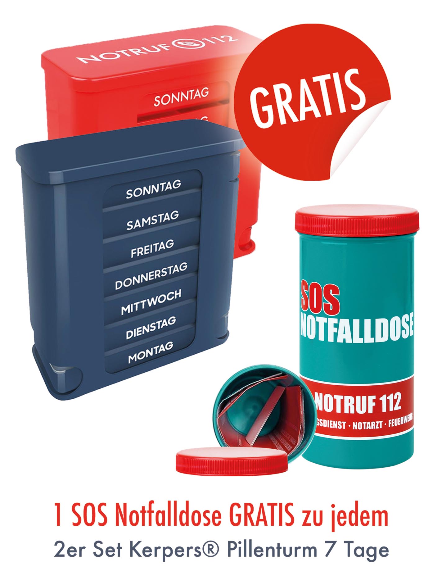 2er Set KAUFEN - 1 Notfalldose GRATIS! (blaugrau/rot)
